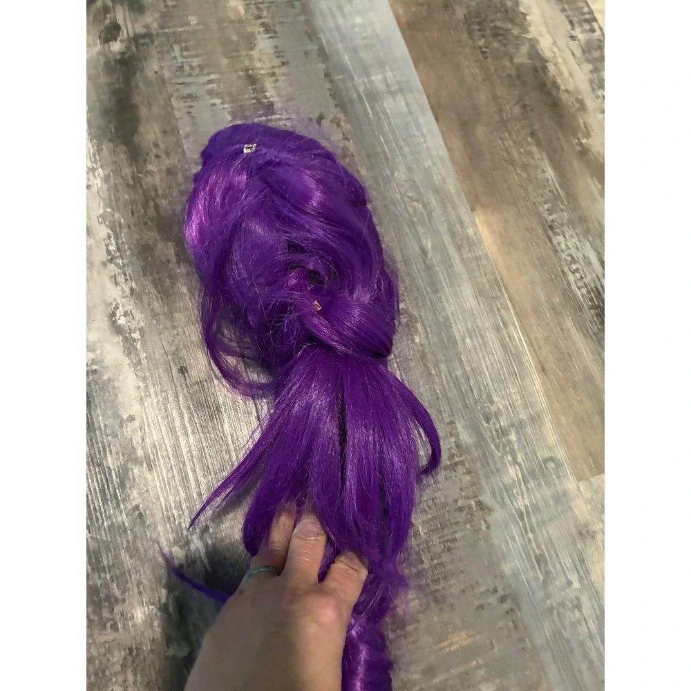Purple Braided Costume Wig Long Synthetic Hair Kids Dress Up Cosplay Halloween